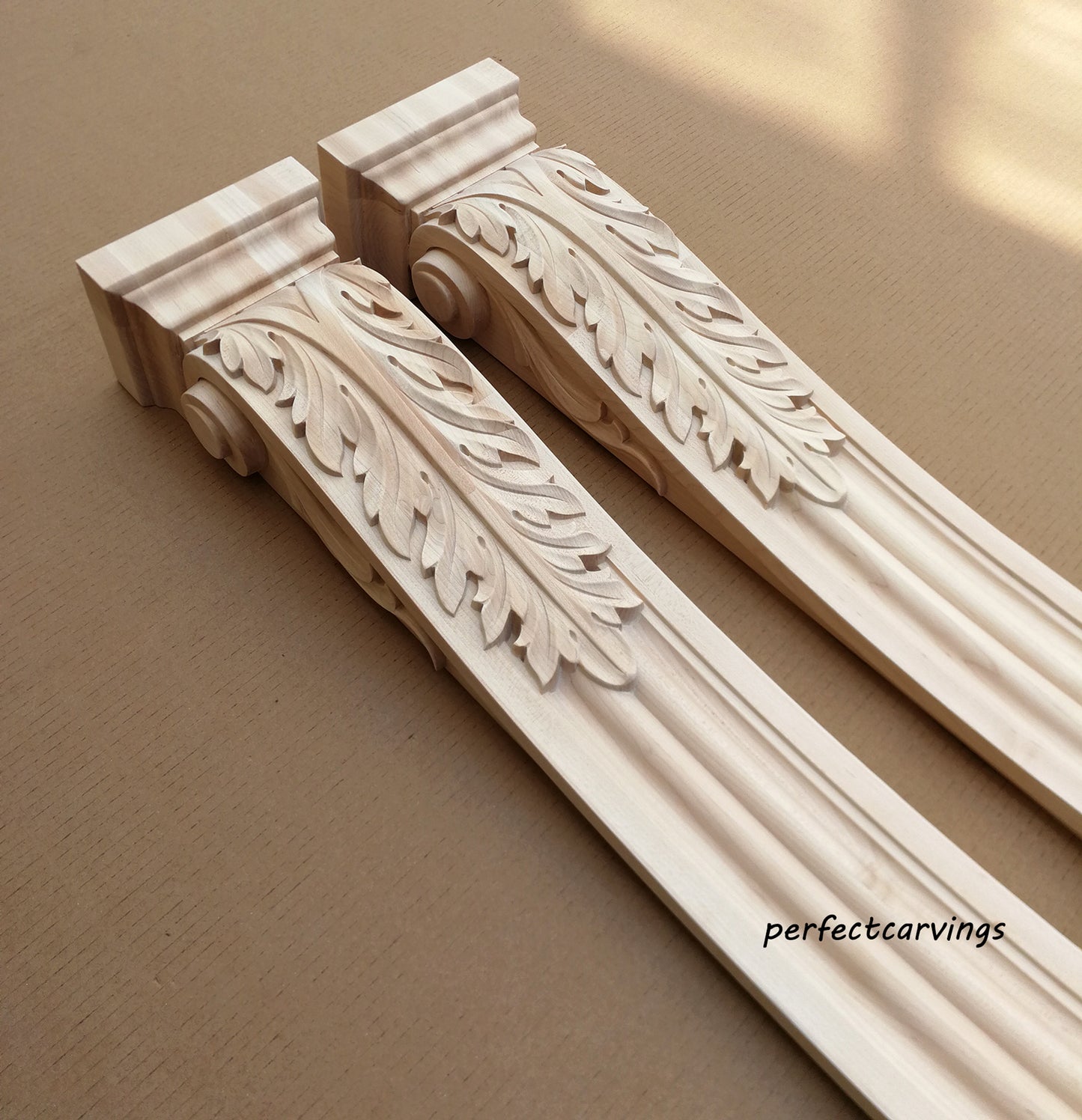 CUSTOM260818 PAIR of 42" High ISP-14 Acanthus Carved Fireplace Posts, Unfinished