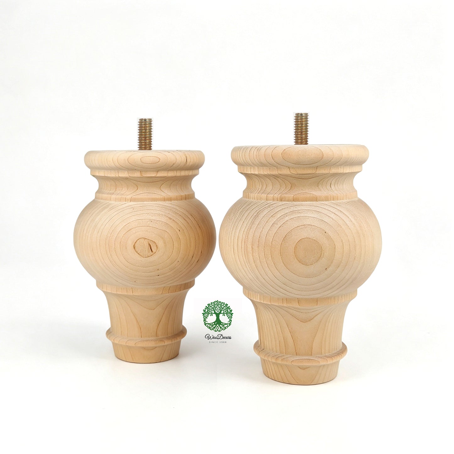 PAIR of Hardwood Furniture Bun Feet, Cabinet Feet and Sofa Legs, Replacement Legs, Wood Turning Bun Feet Pattern E