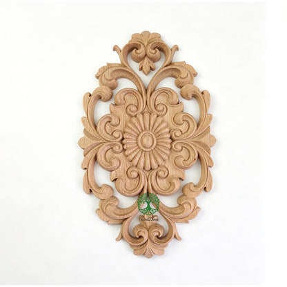 Shield & Scroll Leaf Carved Pearl Wood Onlay, Panel Applique, Available in 2 Sizes, Single