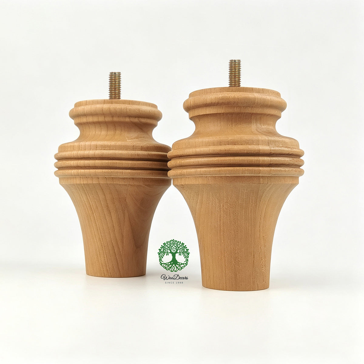 PAIR of Hardwood Furniture Bun Feet, Cabinet Feet and Sofa Legs, Replacement Legs, Wood Turning Bun Feet Pattern C