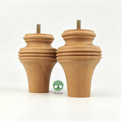 PAIR of Hardwood Furniture Bun Feet, Cabinet Feet and Sofa Legs, Replacement Legs, Wood Turning Bun Feet Pattern C