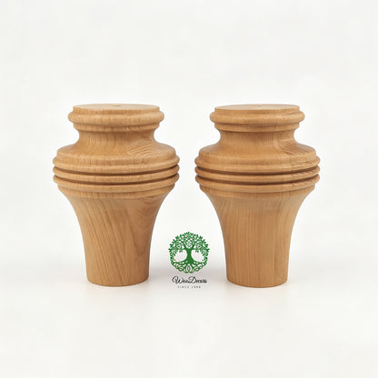 PAIR of Hardwood Furniture Bun Feet, Cabinet Feet and Sofa Legs, Replacement Legs, Wood Turning Bun Feet Pattern C