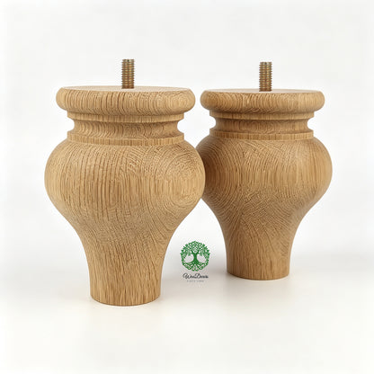 PAIR of Hardwood Furniture Bun Feet, Cabinet Feet and Sofa Legs, Replacement Legs, Wood Turning Bun Feet Pattern B