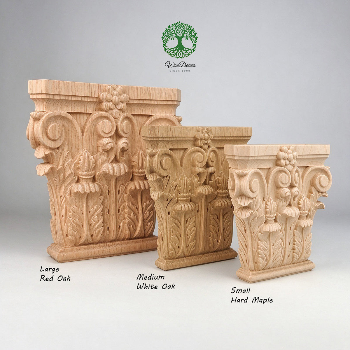 PAIR of CAP-F-08 Corinthian Capitals For Pilasters, Available in 3 Sizes, Hollow Back