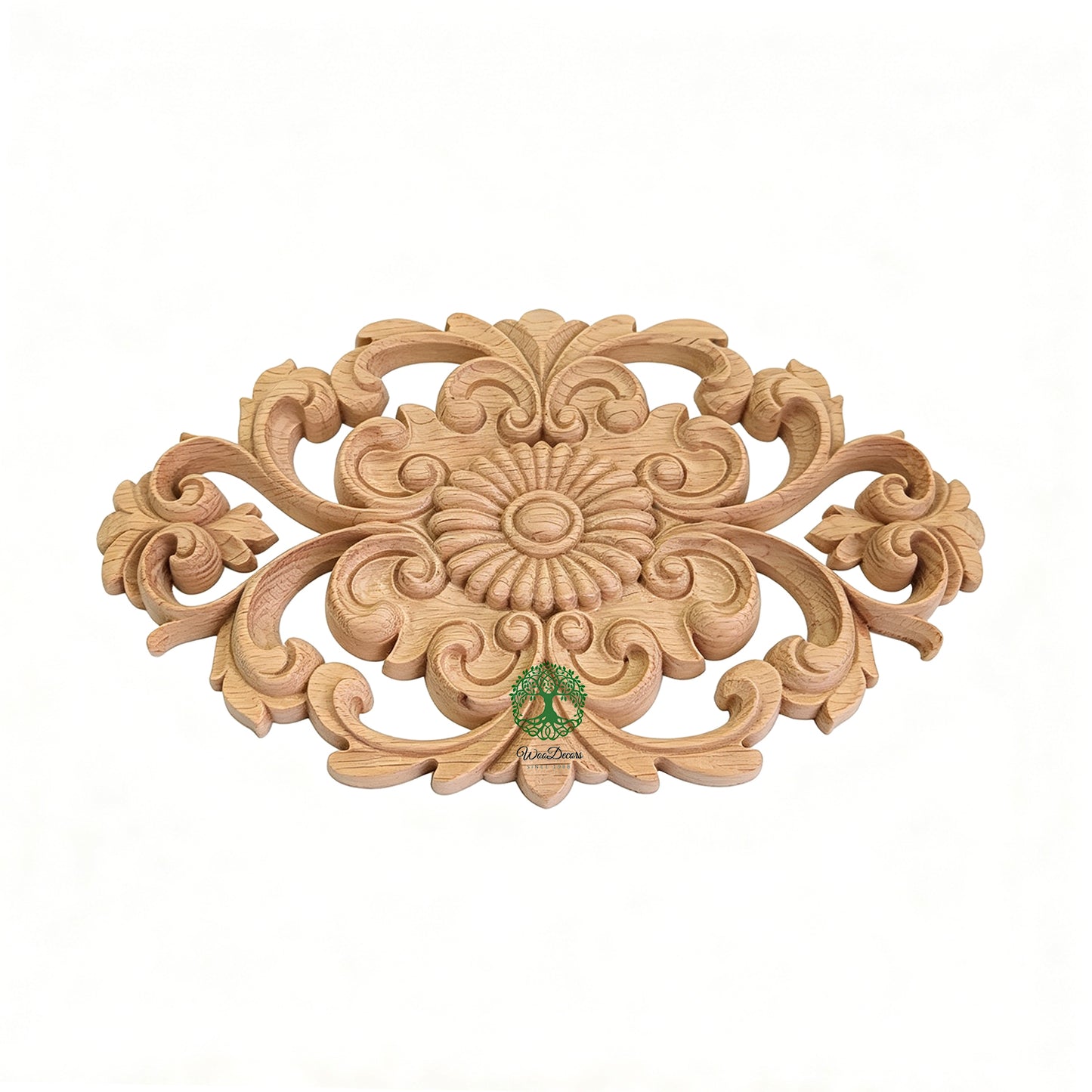 Shield & Scroll Leaf Carved Pearl Wood Onlay, Panel Applique, Available in 2 Sizes, Single