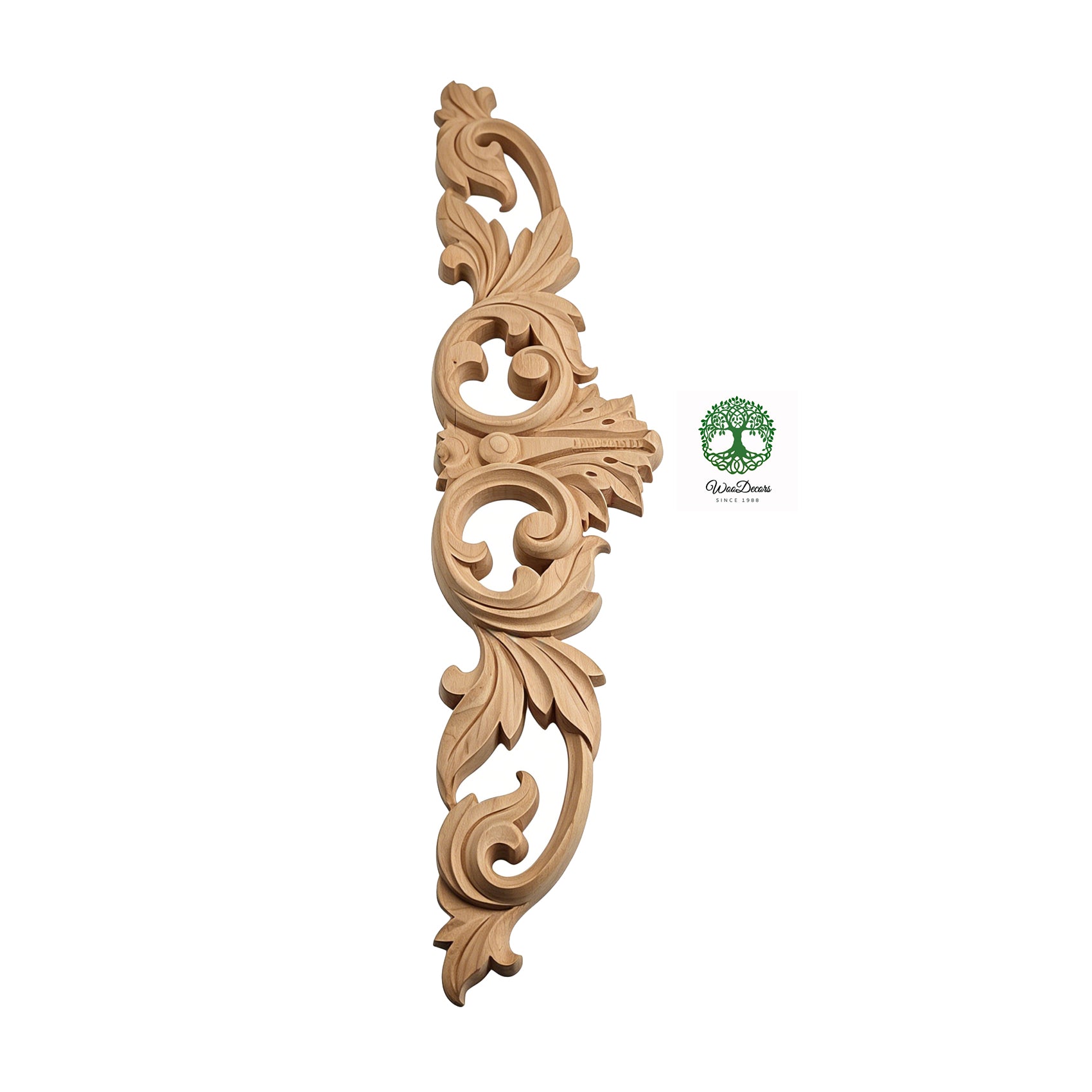 Elegant Acanthus Carved Wood Applique, Available from 12-1/4