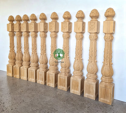 NWL-07 Large Floral Vine Carved Newel Post, 6-1/2"x6-1/2"x50-1/4"H, Unfinished, Single