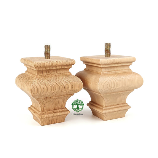 PAIR of Hardwood Furniture Square Bun Feet for Cabinet Chest and Sofa, Replacement Bun Feet, Sofa Legs, Pattern E