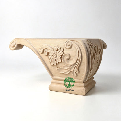 PAIR of Floral Carved Pedestal Feet for Cabinet, Chest & Sofa, L-shape Furniture Feet, UNFINISHED, Corner Legs, Replacement legs