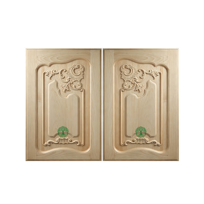 CBD-07 PAIR of French Style Shell Floral Wood Carved Doors, Framed Panel Doors, 15-3/8"x22-1/2", Unfinished