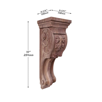 PAIR of Vivid Leaves Carved Wood Corbels, Available from 10" to 18" High, Unfinished