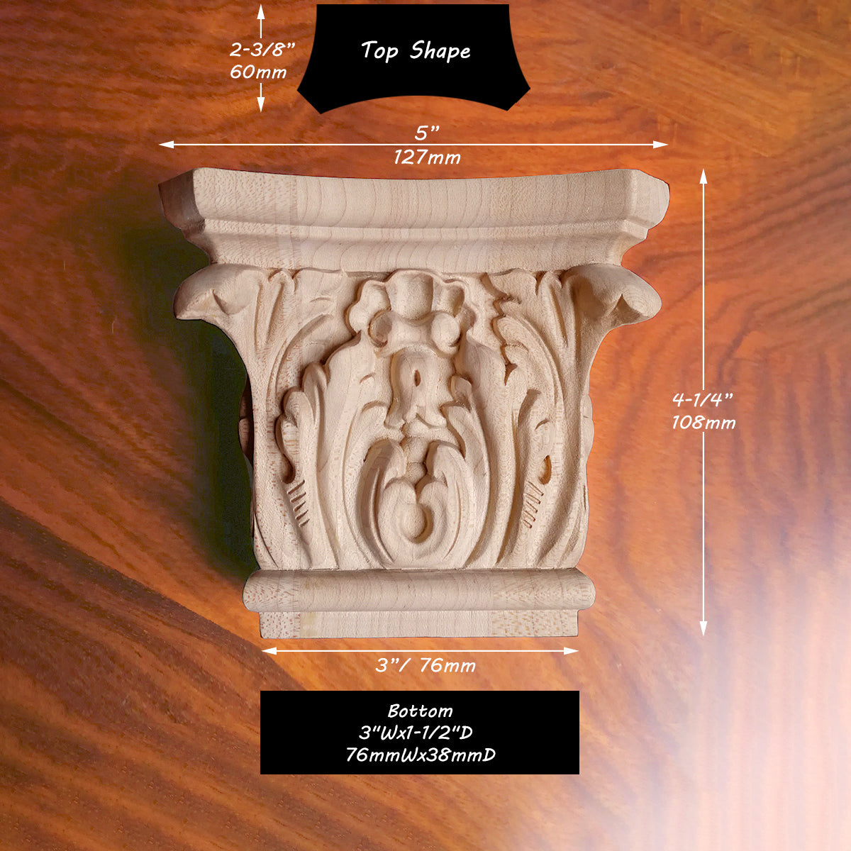 PAIR of Deep Relief Leaf and Shell Carved Wood Capitals for Pilaster, Hollow-back