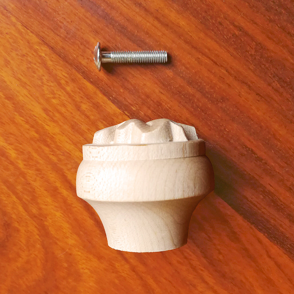 PAIR of Oak Leaf Carved Wood Knobs, Door Knobs, Drawer Pulls