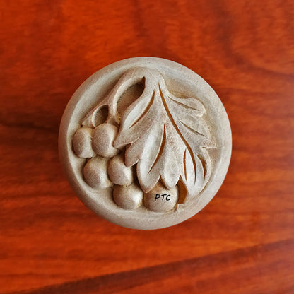 PAIR of Beautiful Grape Leaf Carved Wood Knobs, Drawer Pulls, Cabinet Door Knobs