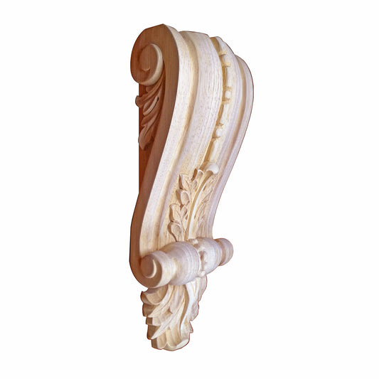 PAIR of Leaf & Bead Carved 9-7/8"H Connection Wood Corbels