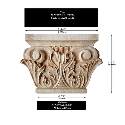 Victorian Style Sprout Leaf Carved Pilaster Capital, Hollow Back, Single