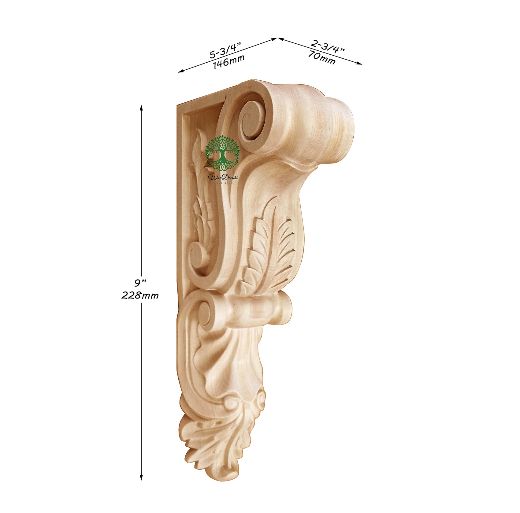 PAIR of Tongue Leaf Carved Wood Corbels, Available from 9