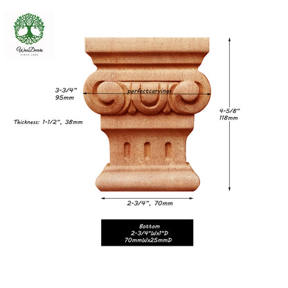 PAIR of Small Ionic Capitals for 2" & 2-3/4" Wide Pilasters