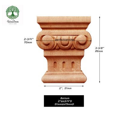 PAIR of Small Ionic Capitals for 2" & 2-3/4" Wide Pilasters