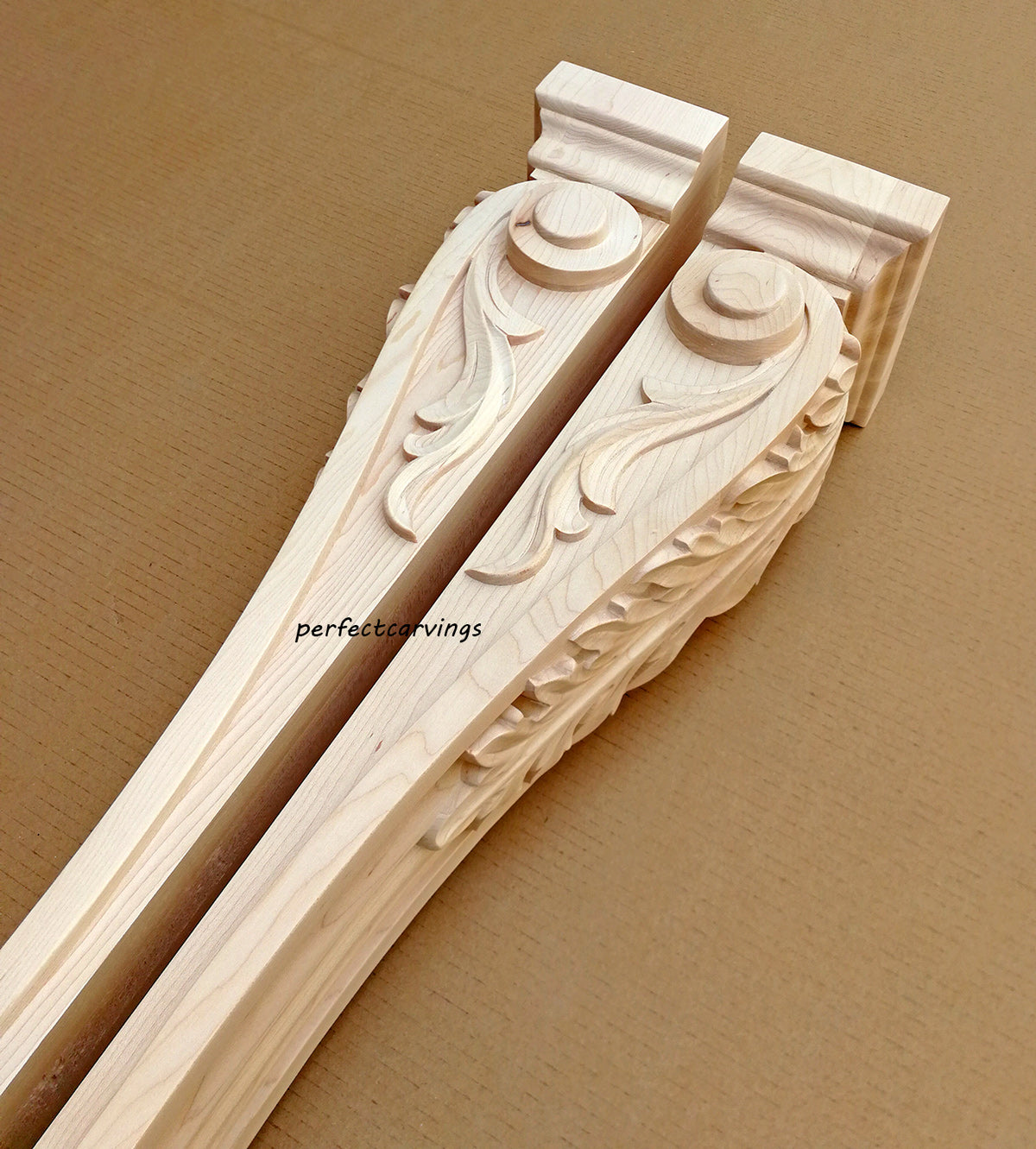 CUSTOM260818 PAIR of 42" High ISP-14 Acanthus Carved Fireplace Posts, Unfinished