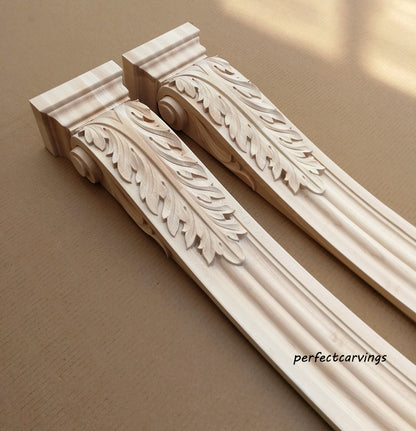 CUSTOM260818 PAIR of 42" High ISP-14 Acanthus Carved Fireplace Posts, Unfinished