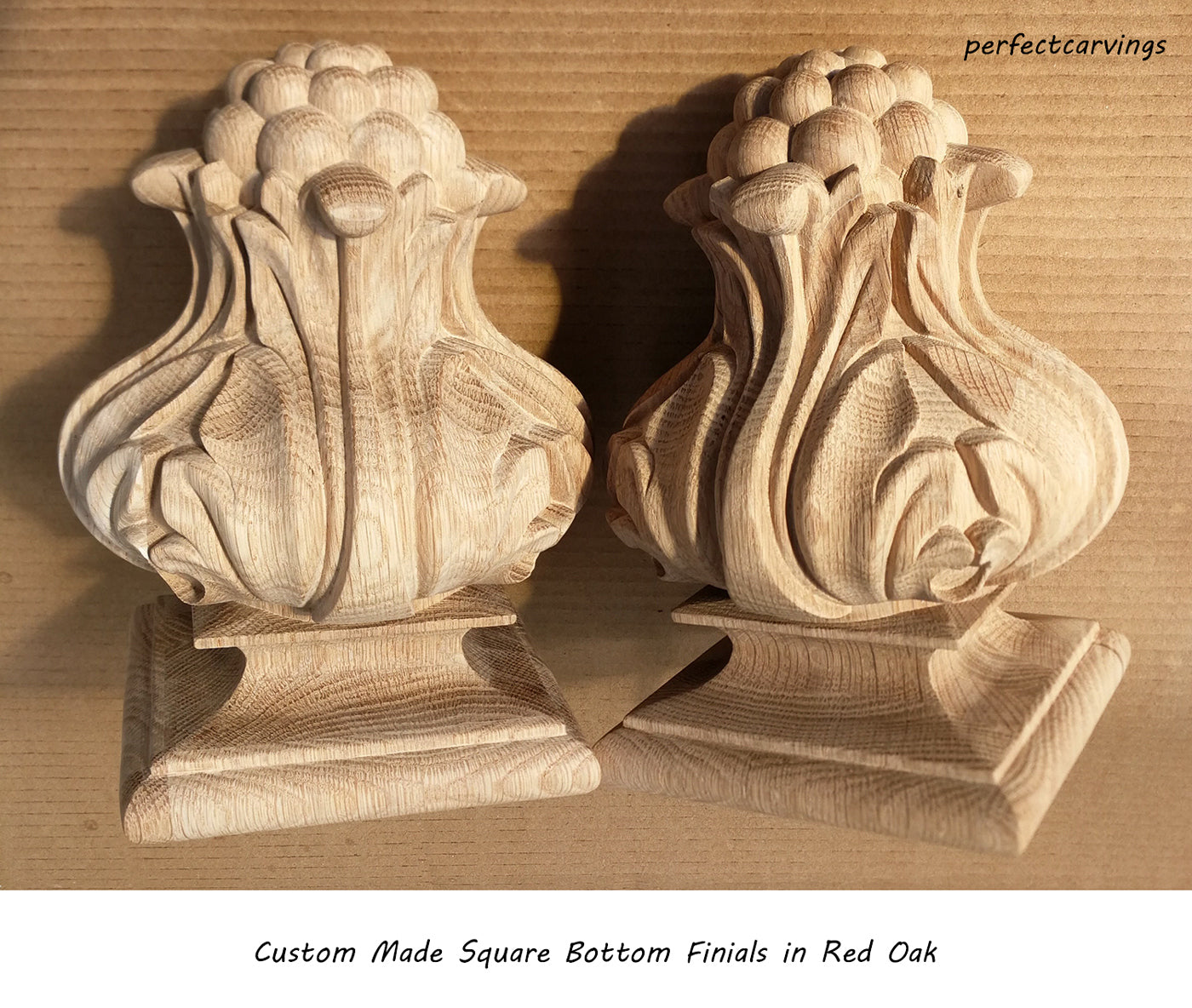 PAIR of Elegant Curved Wood Carved 5-1/8"H Lotus Post Finials