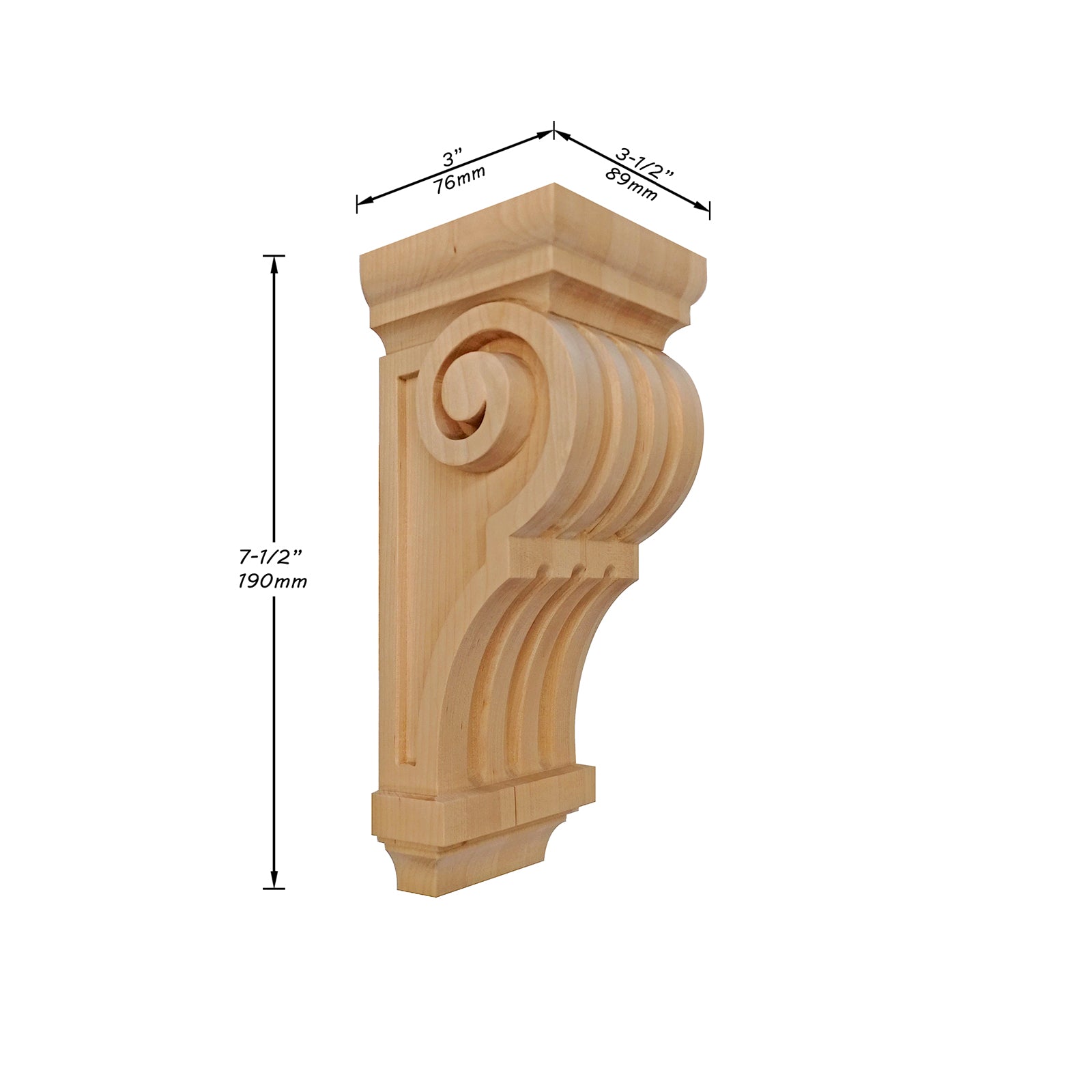 PAIR of Fluted Mission Style Wood Carved Corbels, Wall Brackets, Available in 7-1/2