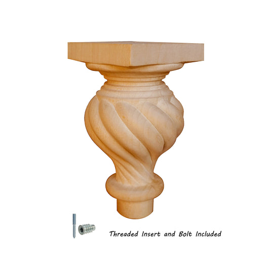 PAIR of Square Top Spiral Rope Carved Furniture Legs, Replacement Bun Feet, Sofa Legs