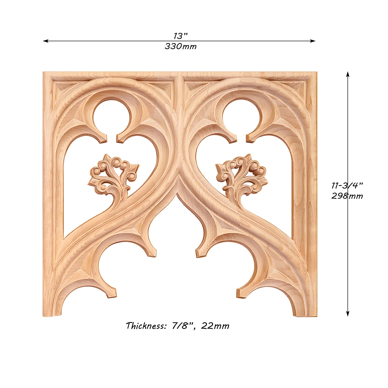 PNL-38 Gothic Scroll Carved Wood Screen Panel, Available in 2 Sizes, Unfinished
