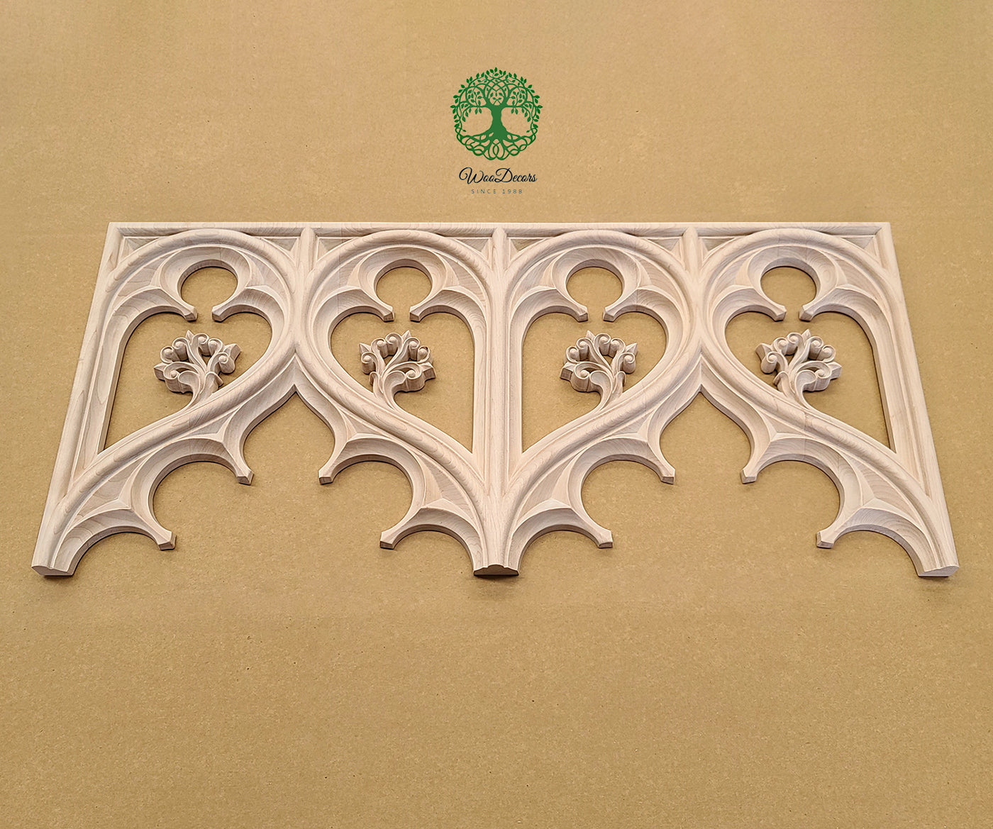 PNL-38 Gothic Scroll Carved Wood Screen Panel, Available in 2 Sizes, Unfinished