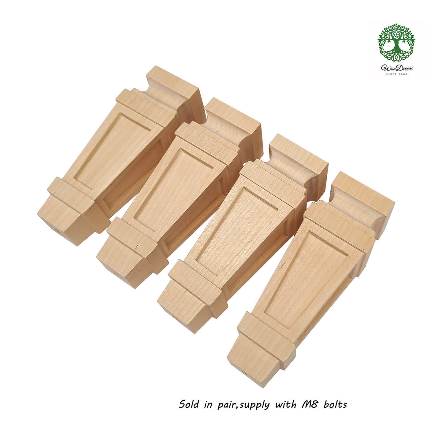 PAIR of Wood Carved Recessed Furniture Legs, Cabinet Legs, Sofa Bun Feet, Available in 3 Sizes