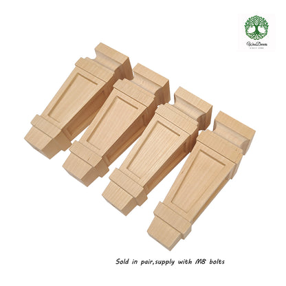 PAIR of Wood Carved Recessed Furniture Legs, Cabinet Legs, Sofa Bun Feet, Available in 3 Sizes