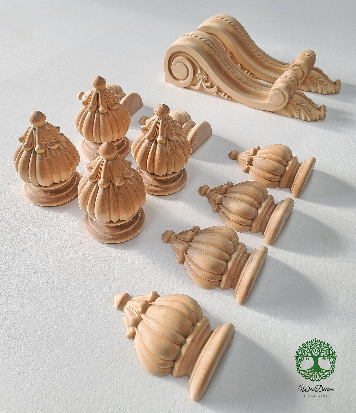 Custom Finials PAIR of Wood Carved Ribbed Finials for Curtain Rod, Bed Post and Stair ...