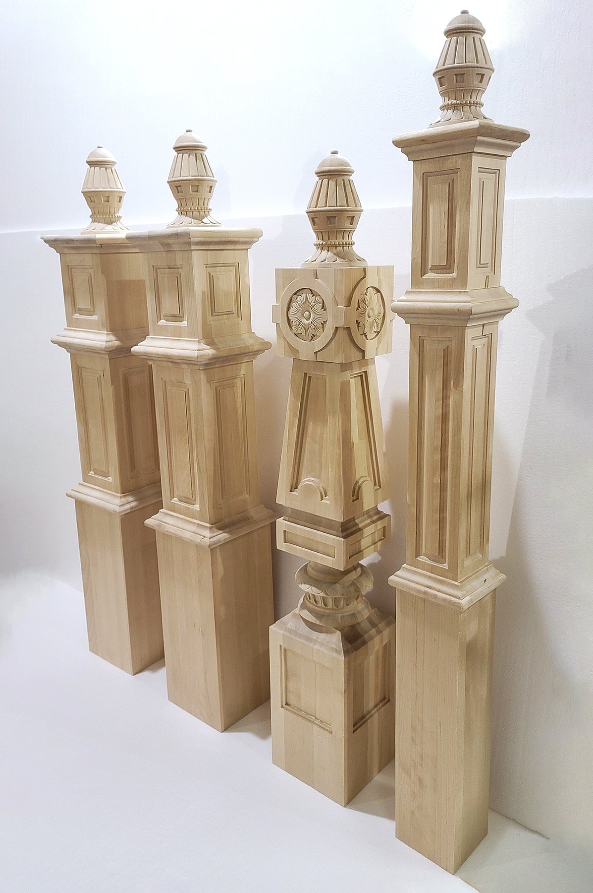 CUSTOM220828-Part 1, Four Designs of Newel Posts, SOLD – WOODECORS