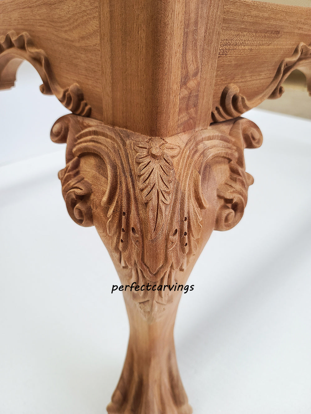 PAIR of Wood Carved Scroll Leaf Claw Ball Legs for Furniture, 14-1/2"High