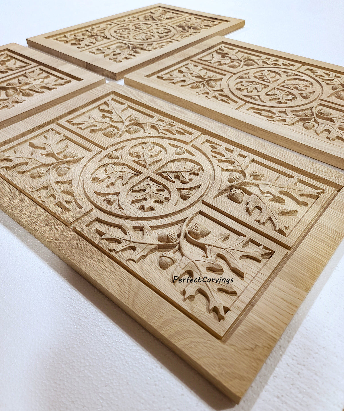 PAIR of PNL-44 Oak Leaf & Acorn Carved Wood Furniture Panels, 12