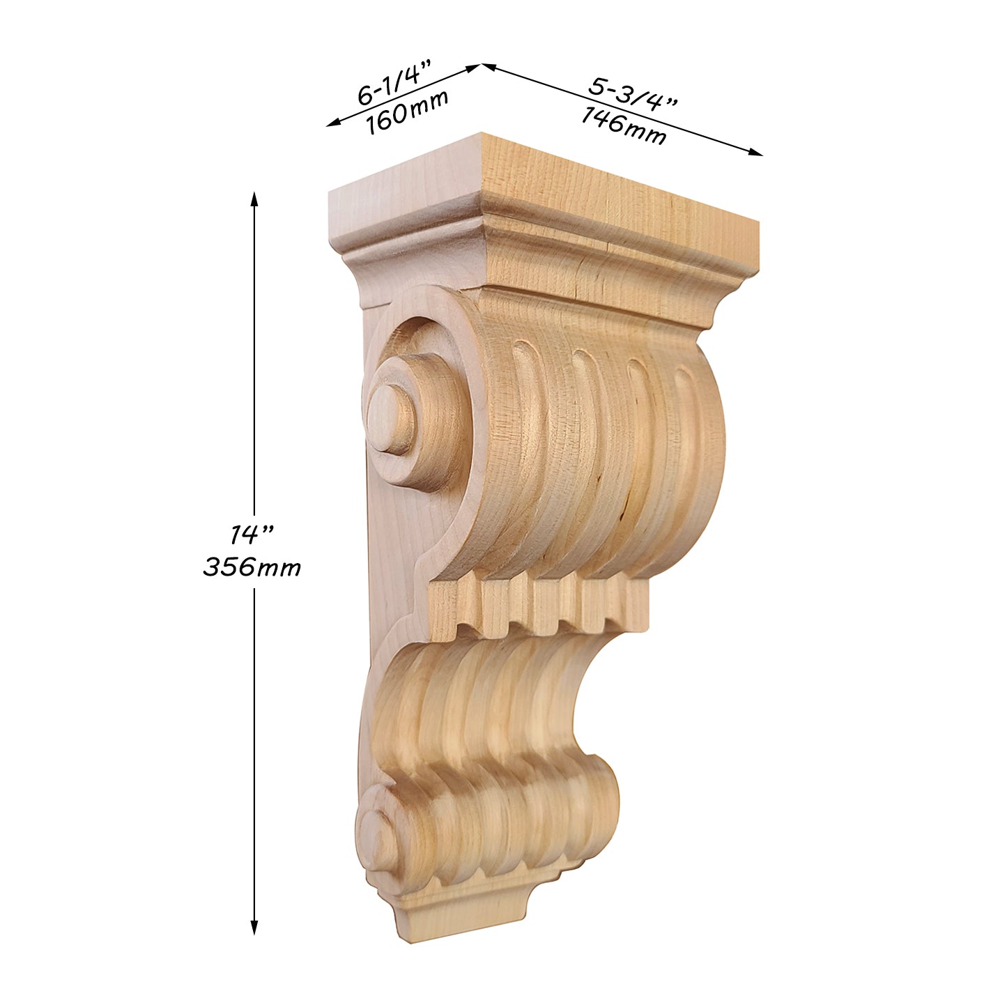 PAIR of Fluted Wood Carved Corbels, Available in  8