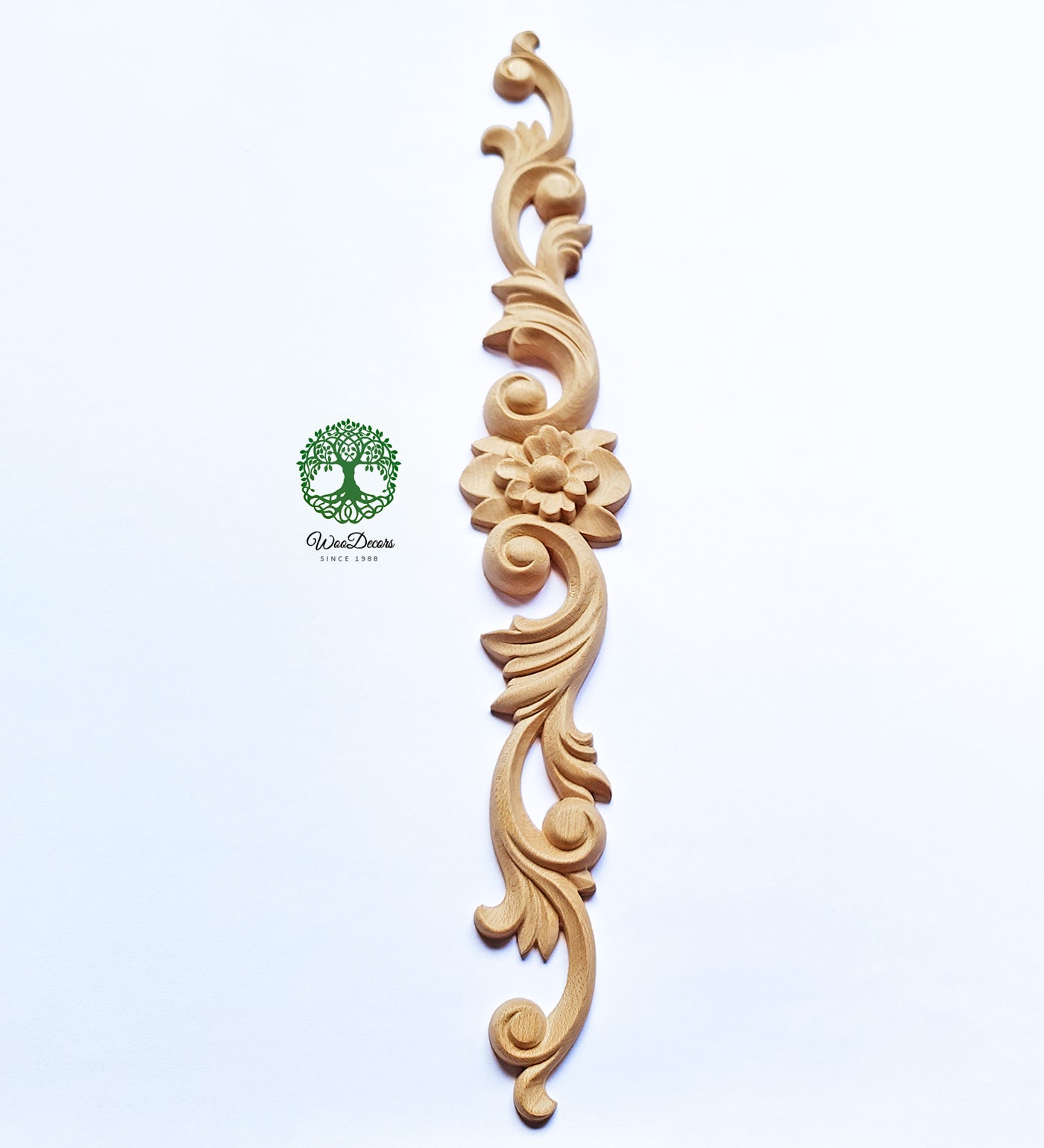 Narrow Floral Scroll Leaf Carved Wood Applique, Furniture Onlay, Single, Available in 16