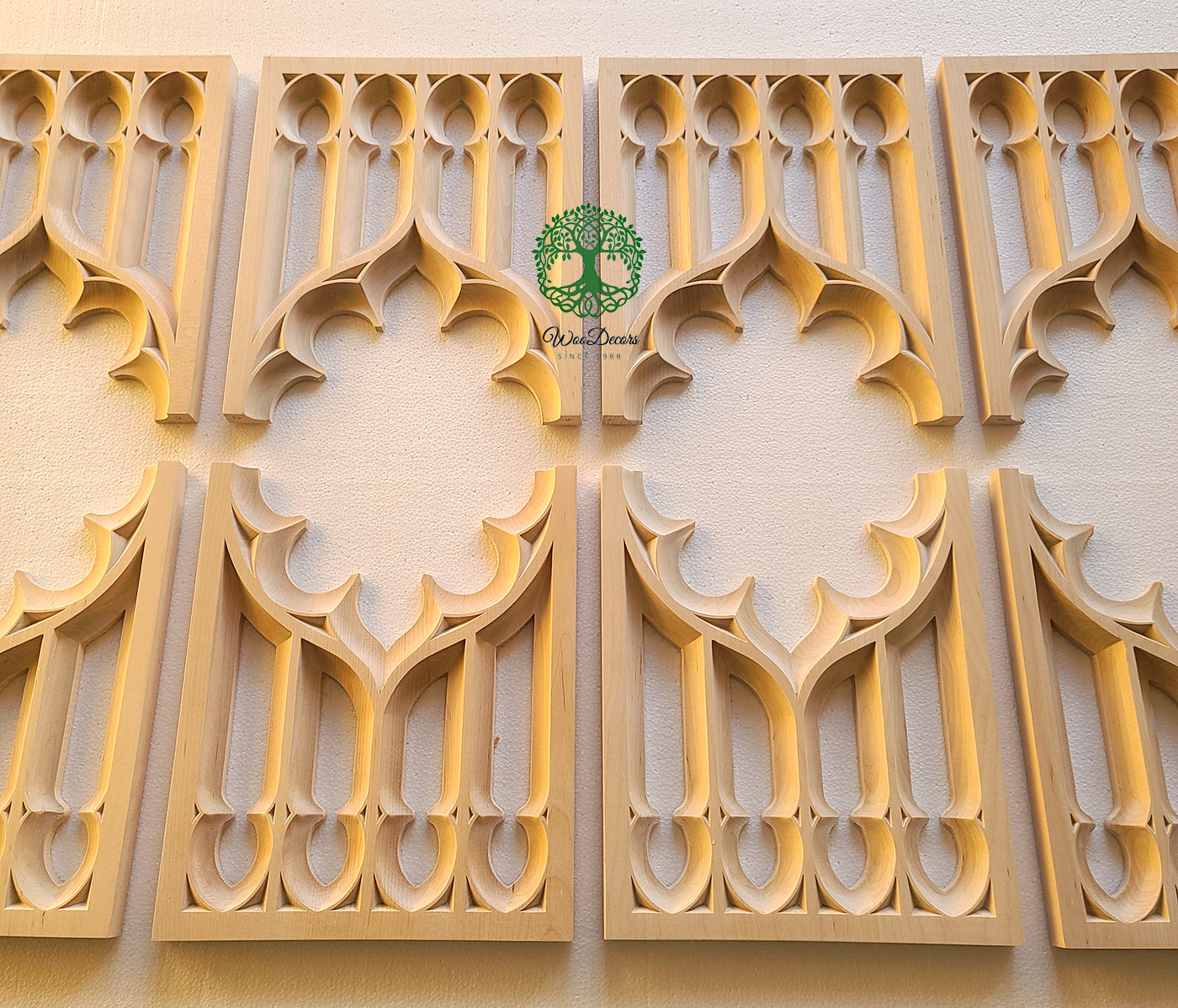 PAIR of PNL-33 Gothic Style Wood Carved Screen Arch Panels, 10