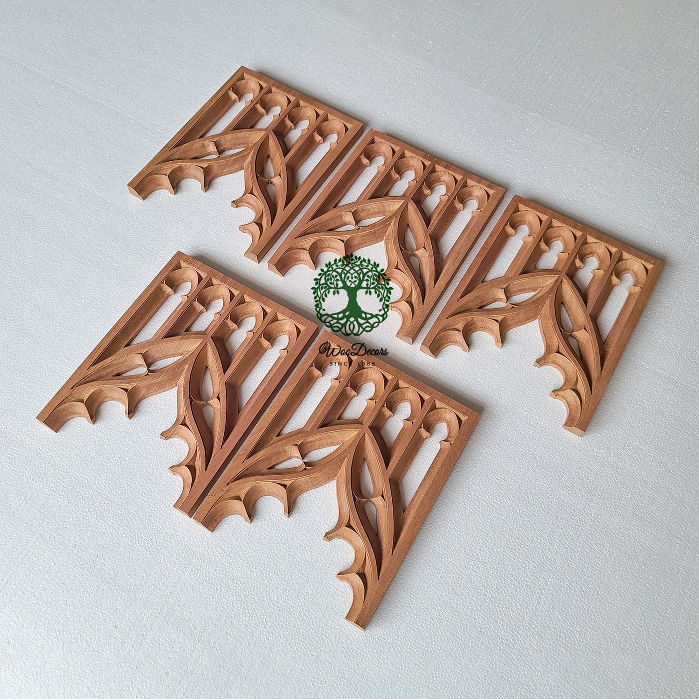 PAIR of PNL-40 Wood Carved Gothic Screen Arch Panels,  11