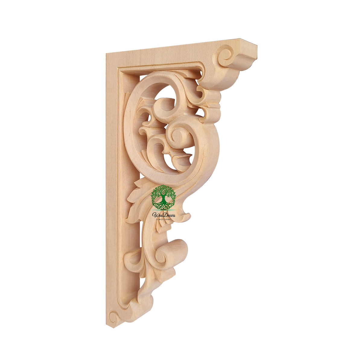PAIR of Delicate Leaf Scroll Carved Look-through Wood Corbels, Shelf Brackets, Available from 11-3/4" to 15-1/2" High