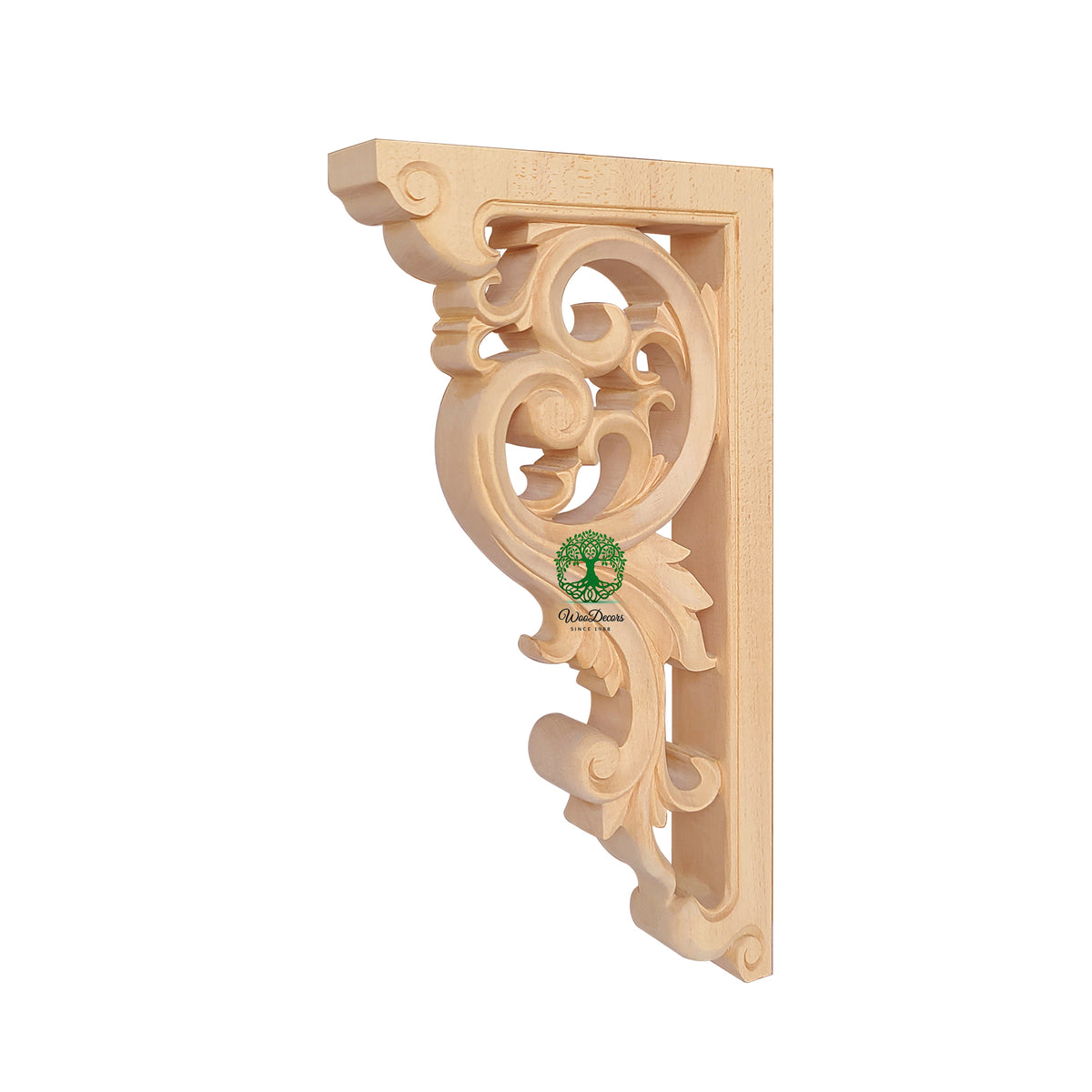 PAIR of Delicate Leaf Scroll Carved Look-through Wood Corbels, Shelf Brackets, Available from 11-3/4" to 15-1/2" High