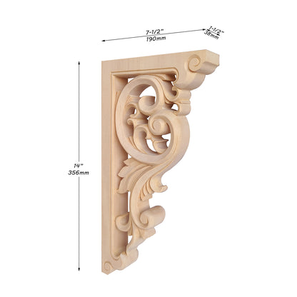 PAIR of Delicate Leaf Scroll Carved Look-through Wood Corbels, Shelf Brackets, Available from 11-3/4" to 15-1/2" High