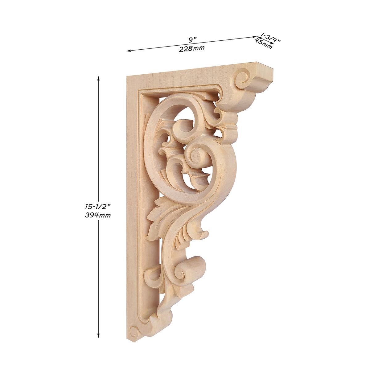 PAIR of Delicate Leaf Scroll Carved Look-through Wood Corbels, Shelf Brackets, Available from 11-3/4" to 15-1/2" High