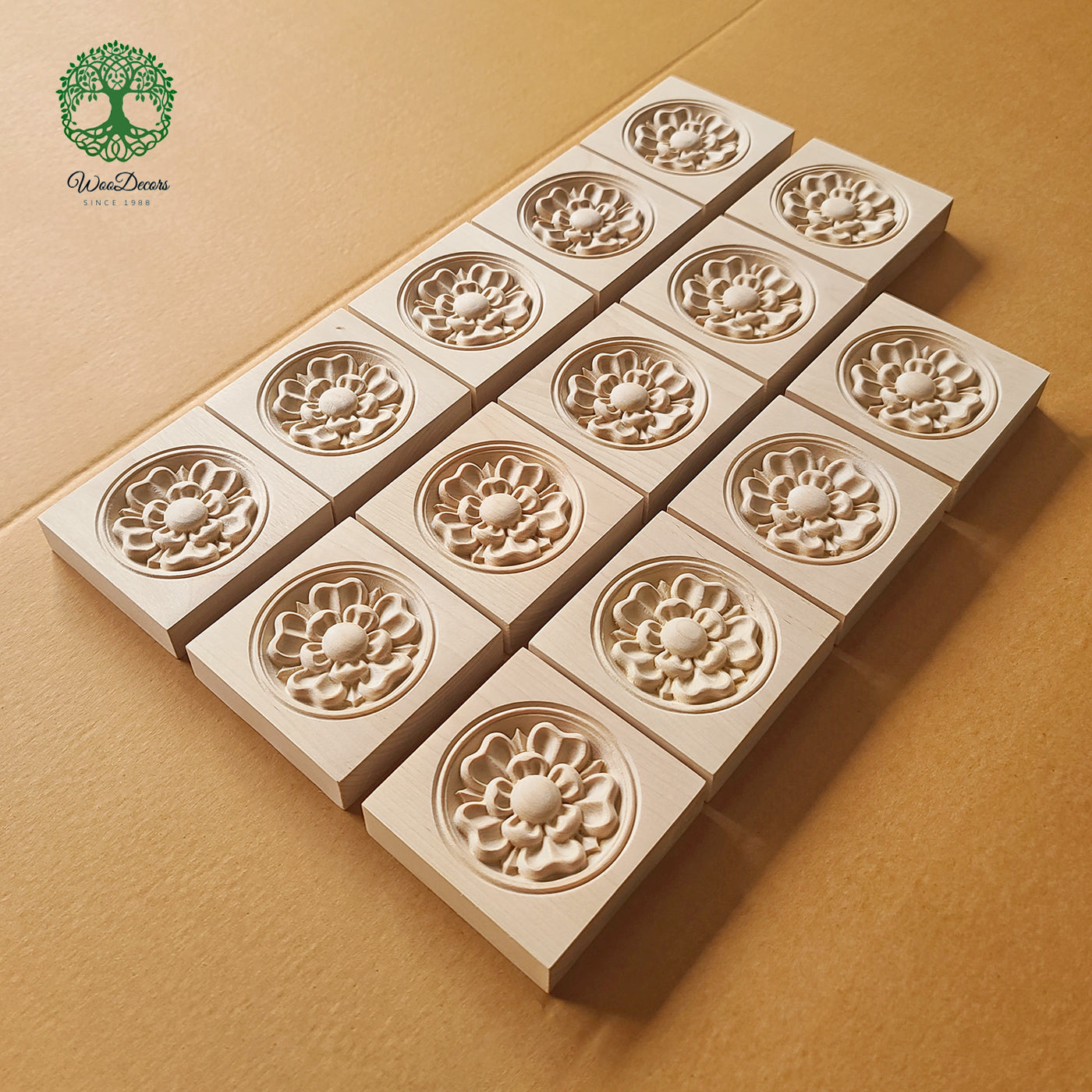PAIR of Yorkshire Rose Carved Wood Corner Blocks, Architrave Blocks, Available from 3" to 5-1/8"