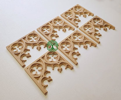 PNL-34 PAIR of Gothic Panels, Wood Carved Screen Arch Panels, 13"Wx10-3/4"H