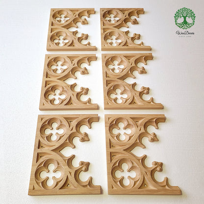 PNL-34 PAIR of Gothic Panels, Wood Carved Screen Arch Panels, 13"Wx10-3/4"H