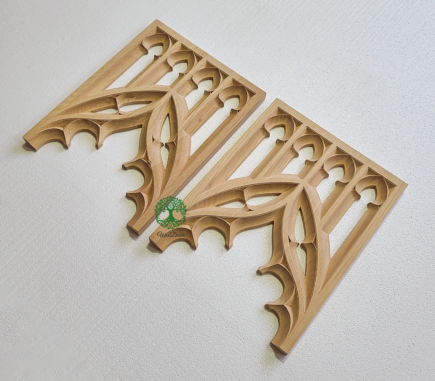 PAIR of PNL-40 Wood Carved Gothic Screen Arch Panels,  11"Wx14"H, Unfinished