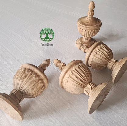 FNL-32 Tongue Leaf Carved Wood Finial for Stair Post, Curtain Rod and Bed Post, Available in 3 Sizes