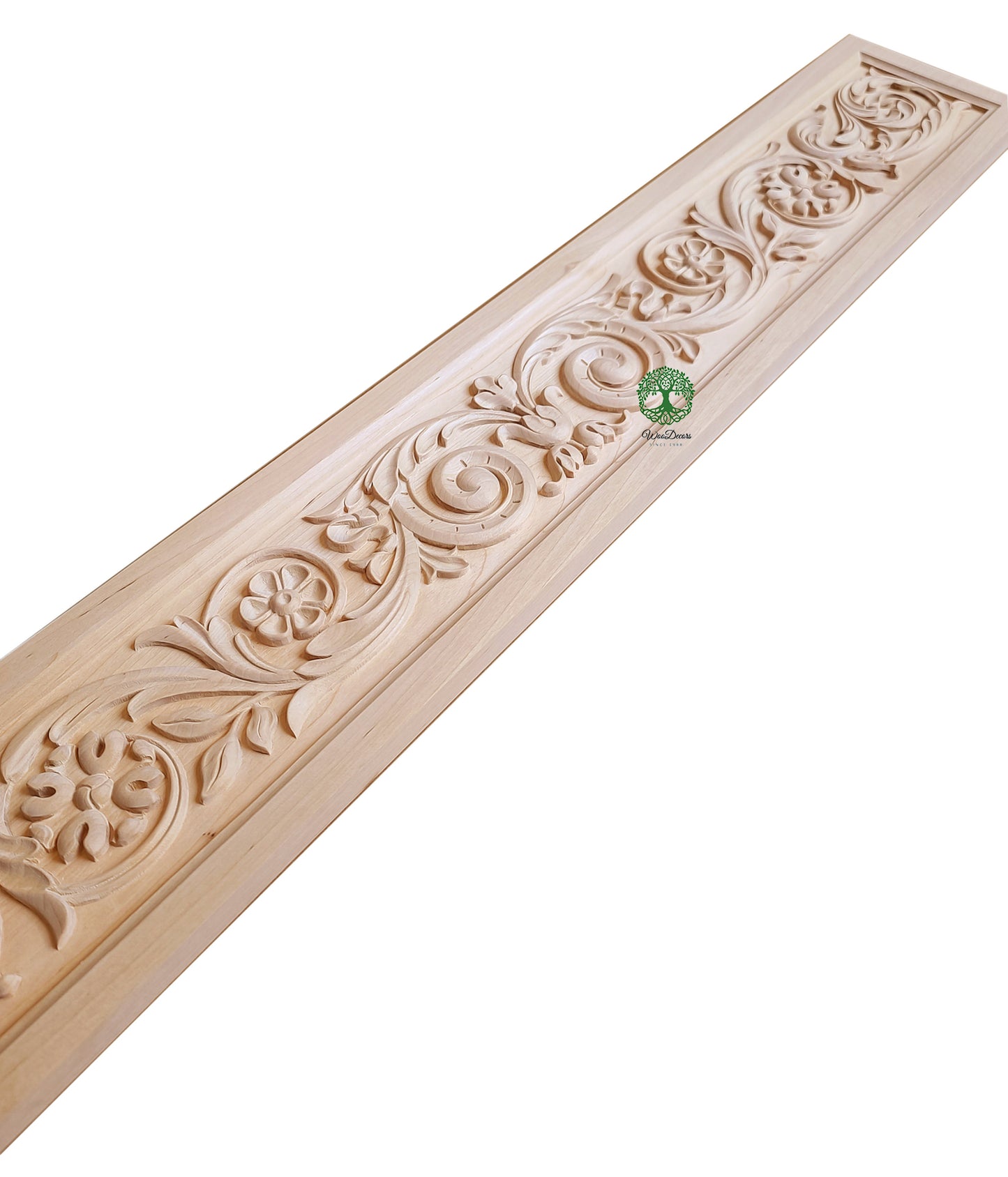 HPNL-14 Floral Vine Carved Wood Panel, 38"Wx6"H, Single, Unfinished